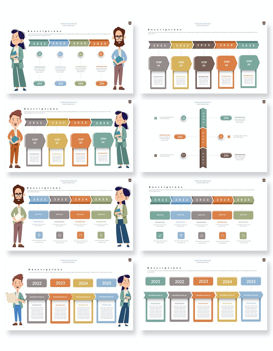 卡通人物讲解时间轴插画PPT模板 - 顶尖PPT
