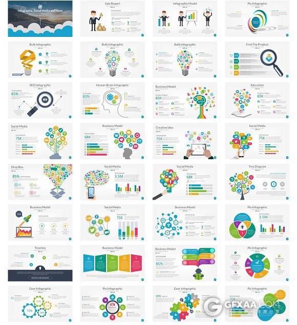 150页卡通多色图形图标PPT通用模板 - 顶尖PPT
