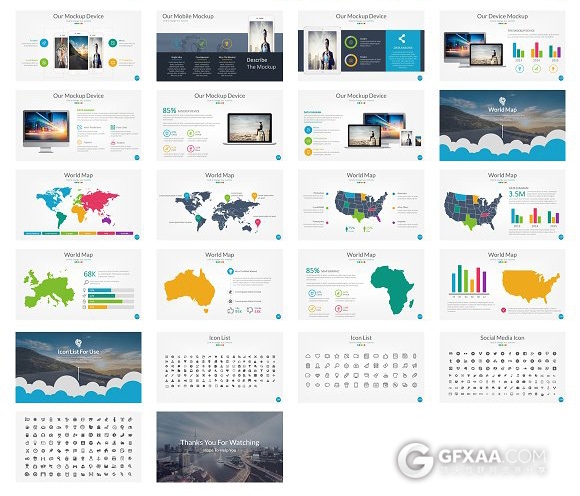 150页卡通多色图形图标PPT通用模板 - 顶尖PPT