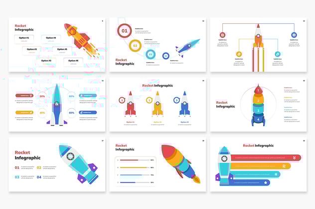 创意彩色火箭信息图形PPT模板 - 顶尖PPT