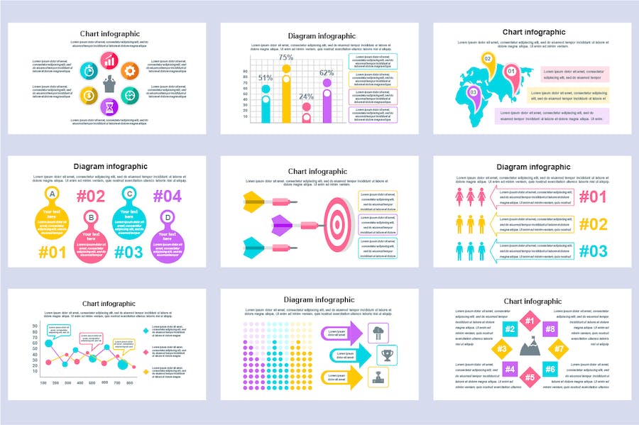 彩色信息图形图表PPT模板 - 顶尖PPT