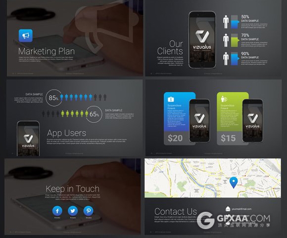 精美交互效果手机APP分析keynote模板 - 顶尖PPT