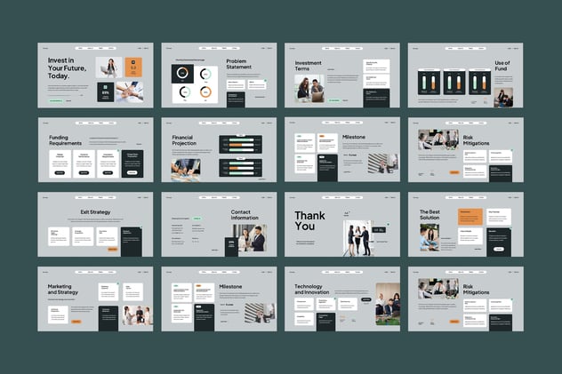 蓝灰色现代投资分析PPT模板 - 顶尖PPT