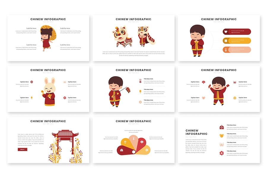 小孩舞龙舞狮插画龙年新年keynote模板 - 顶尖PPT