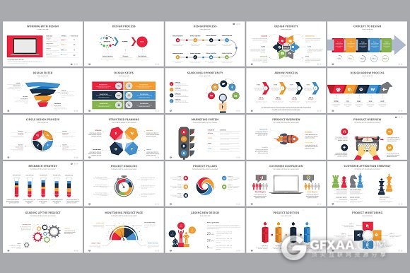 100页商务扁平化彩色图形图表keynote模板 - 顶尖PPT