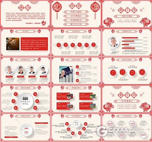 中国风新年剪纸风格年终总结报告PPT模板 - 顶尖PPT