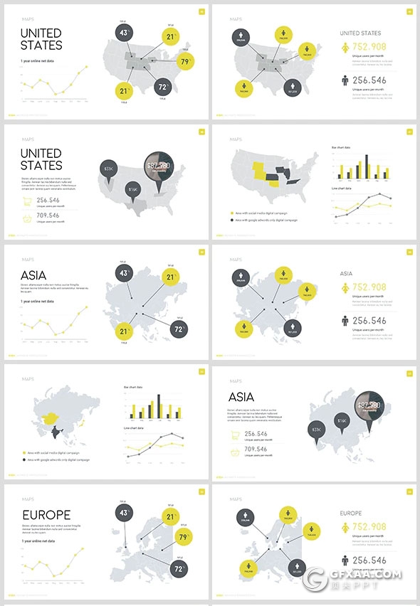 80多页欧美商务总结报告PPT模板5种配色主题 - 顶尖PPT