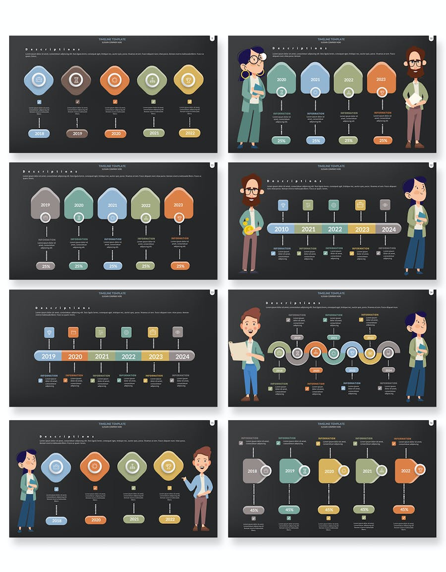 卡通人物讲解时间轴插画PPT模板 - 顶尖PPT