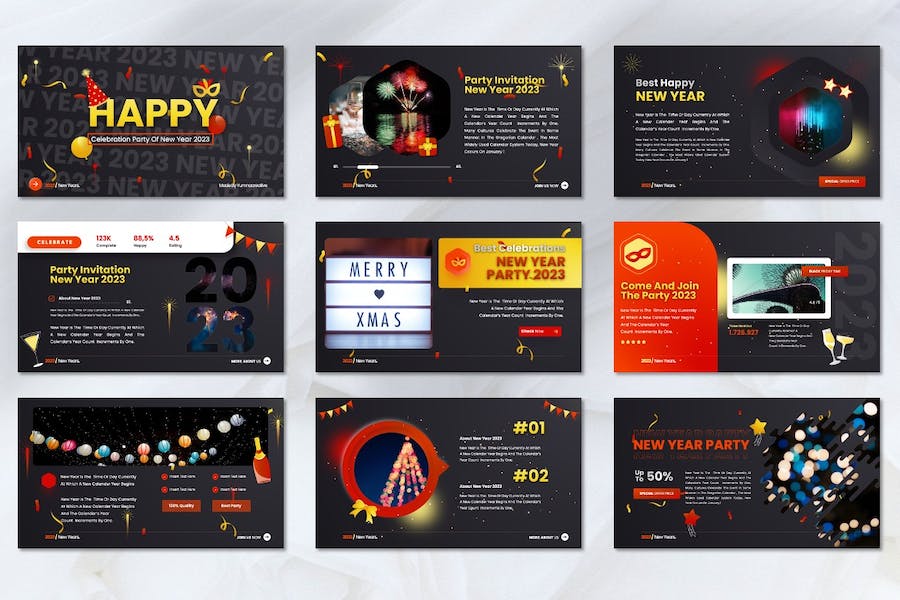 新年元旦快乐新年祝福新年派对keynote模板 - 顶尖PPT