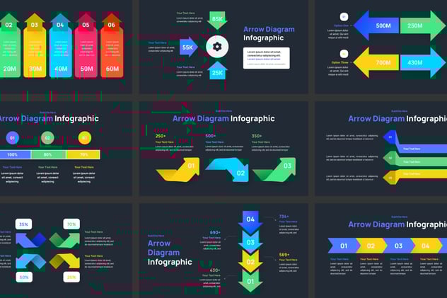 彩色箭头指向流程图形PPT模板 - 顶尖PPT