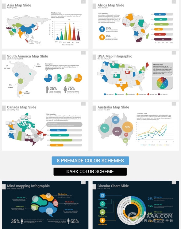 8种主题配色70多页商务总结PPT模板 - 顶尖PPT
