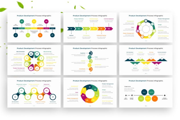 彩色产品开发流程信息图形PPT模板 - 顶尖PPT