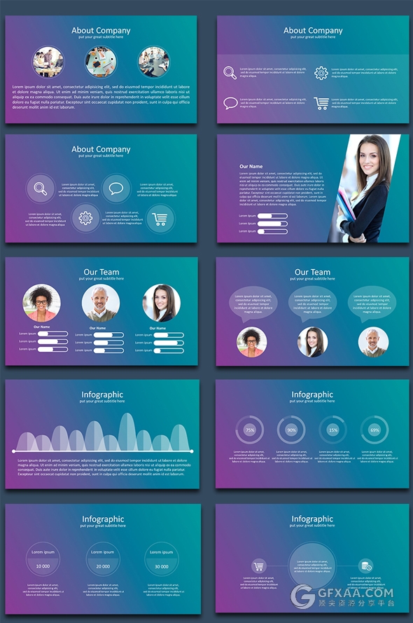 90多页梦幻IOS风格PPT模板11种配色方案 - 顶尖PPT