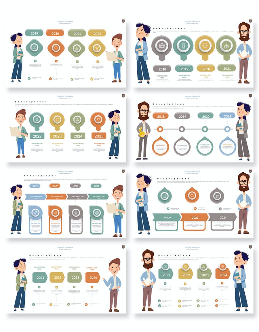 卡通人物讲解时间轴插画PPT模板 - 顶尖PPT