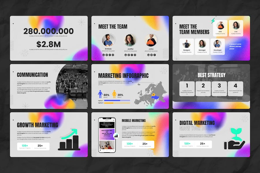 渐变风格数字营销策划PPT模板 - 顶尖PPT