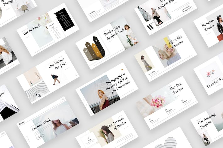 极简摄影模特作品展示PPT模板 - 顶尖PPT