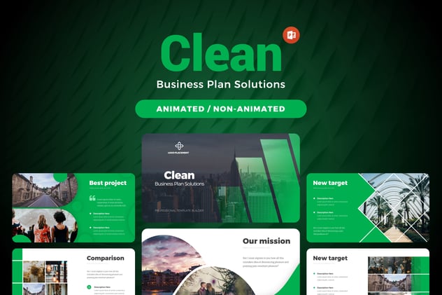 绿色简约商业计划解决方案信息图形PPT模板 - 顶尖PPT