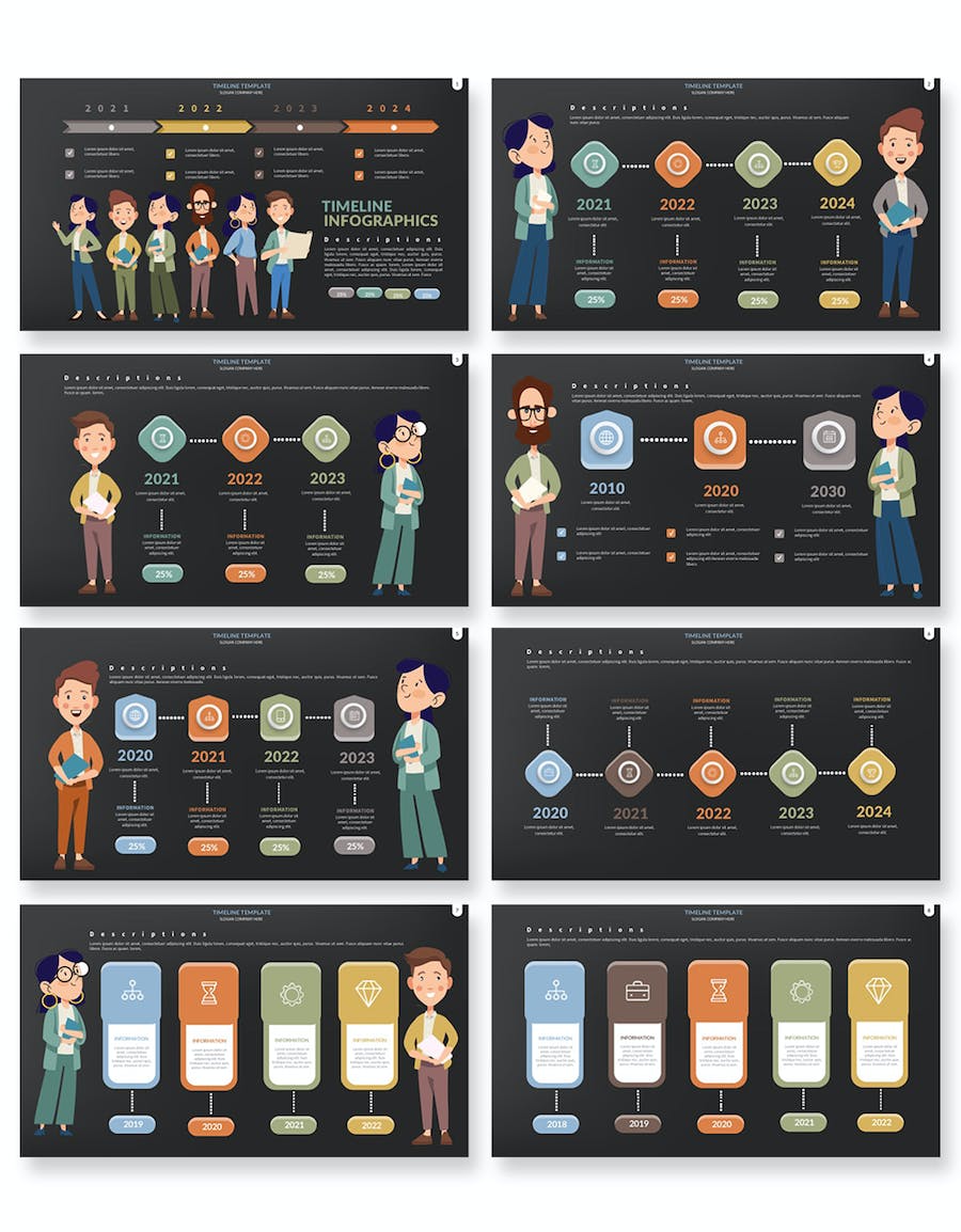 卡通人物讲解时间轴插画PPT模板 - 顶尖PPT