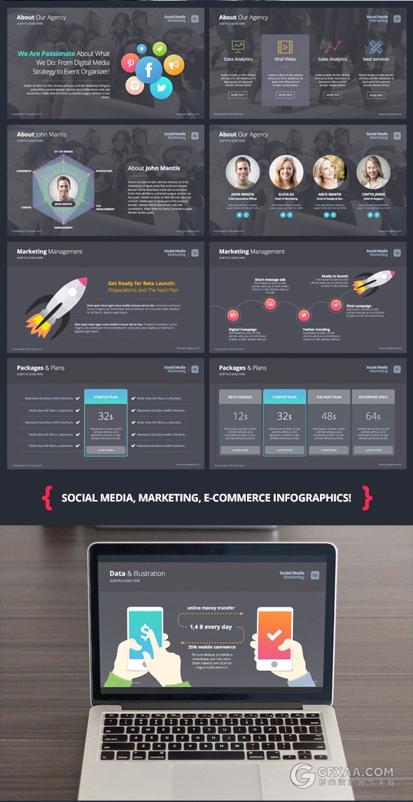 【推荐】精美渐变图形图标精美动画特效PPT模板 - 顶尖PPT