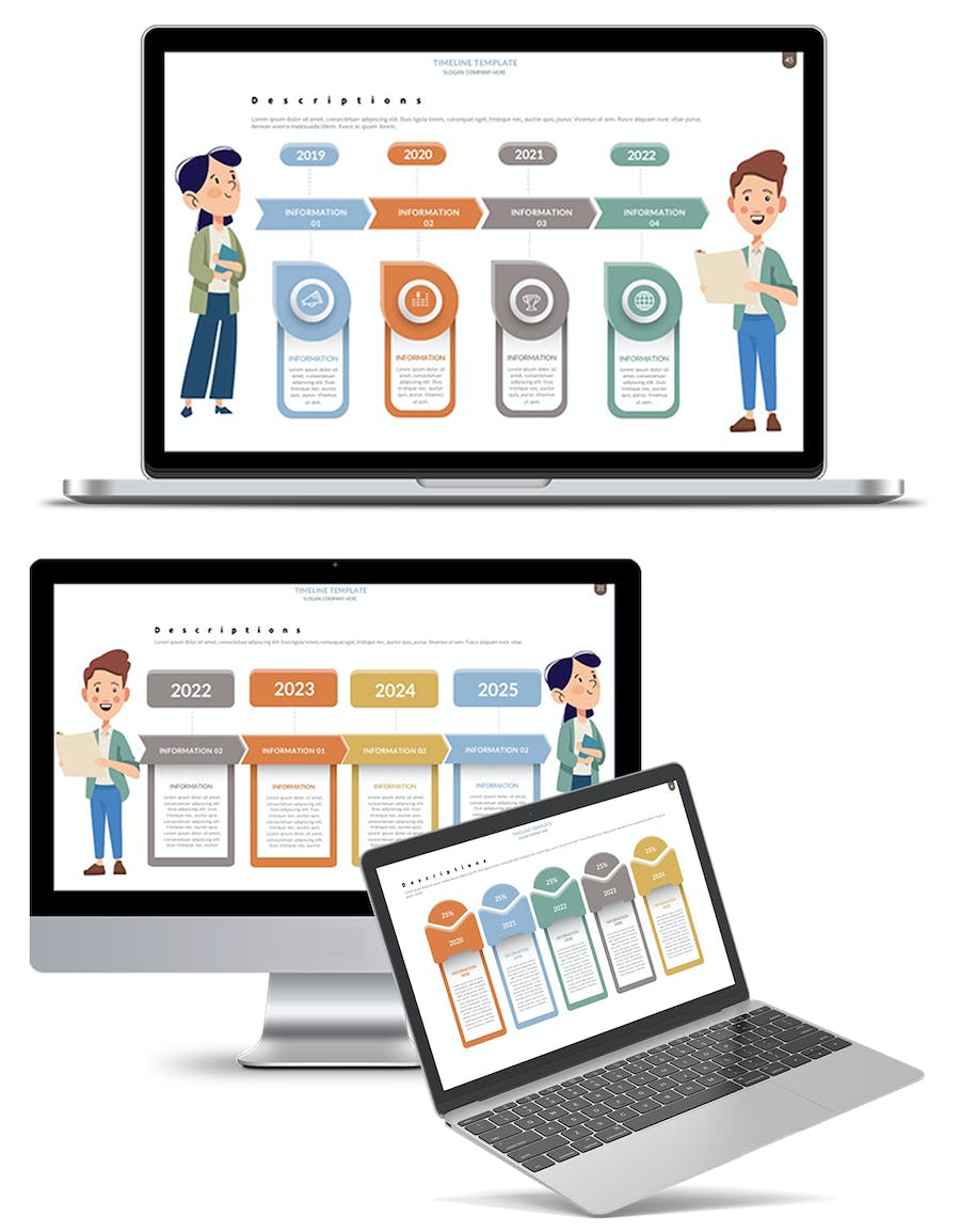 卡通人物讲解时间轴插画PPT模板 - 顶尖PPT