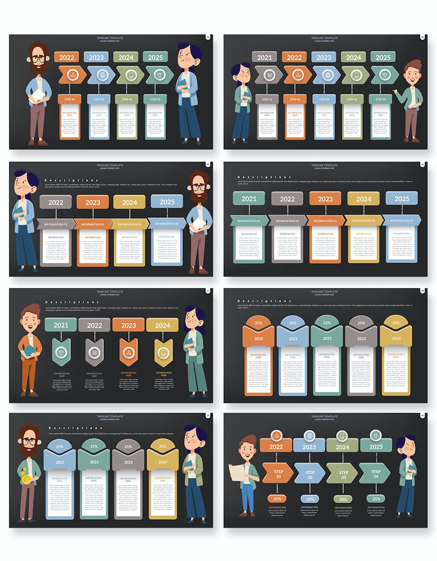 卡通人物讲解时间轴插画PPT模板 - 顶尖PPT