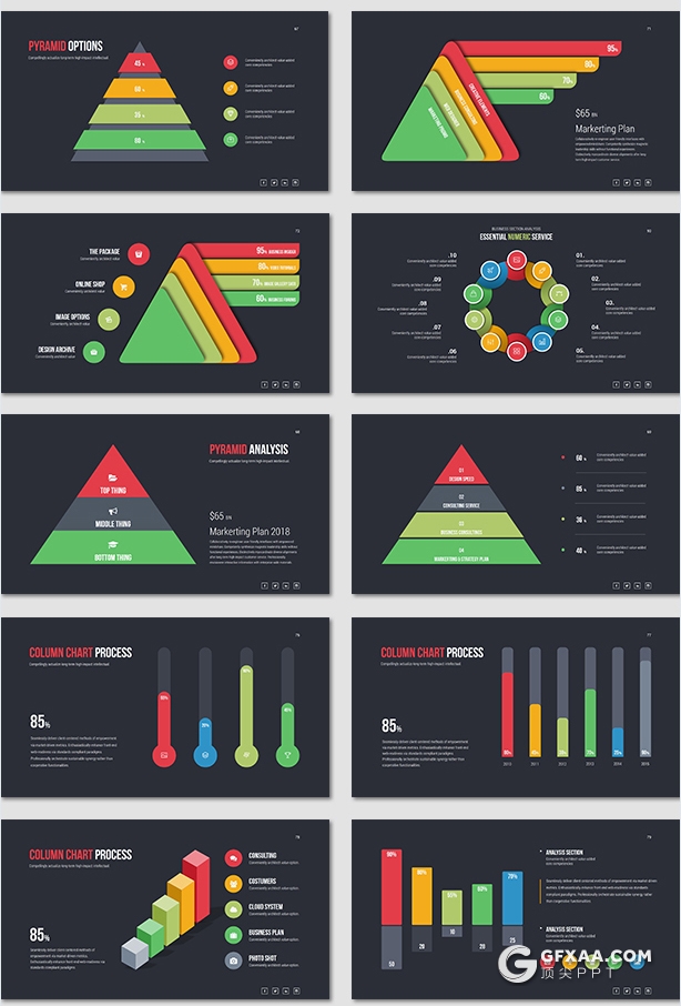 318页国外精美配色商务通用PPT模板彩色图形创意版式多用途PPT模板 8种主题配色2种底色 - 顶尖PPT
