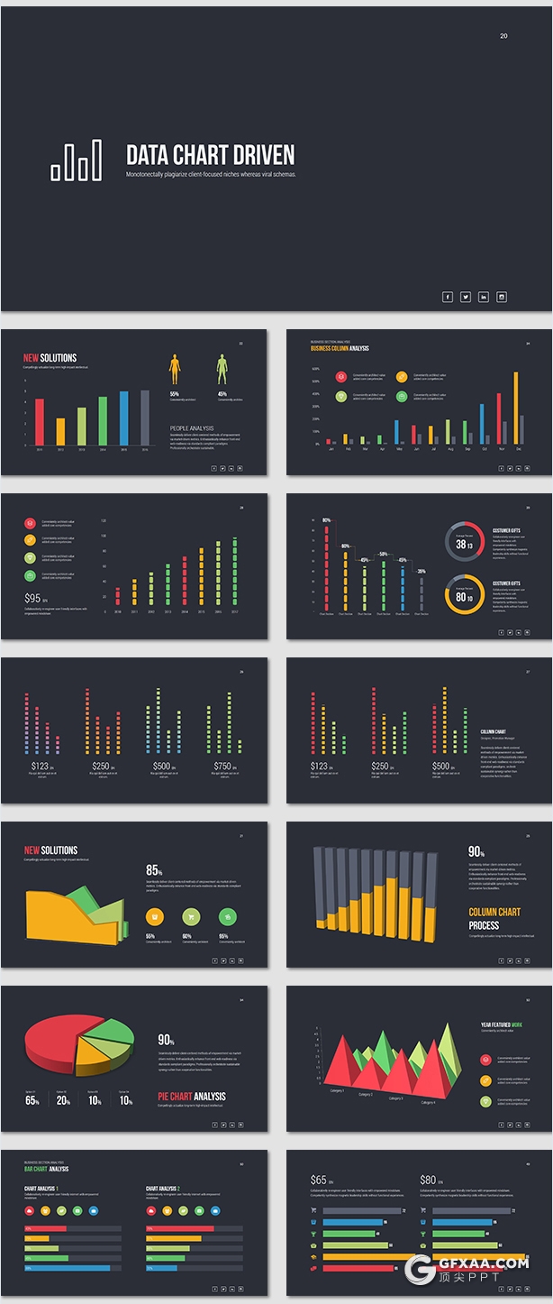 318页国外精美配色商务通用PPT模板彩色图形创意版式多用途PPT模板 8种主题配色2种底色 - 顶尖PPT
