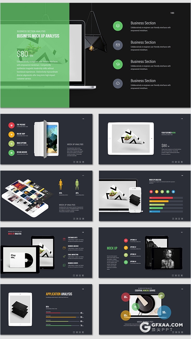 318页国外精美配色商务通用PPT模板彩色图形创意版式多用途PPT模板 8种主题配色2种底色 - 顶尖PPT