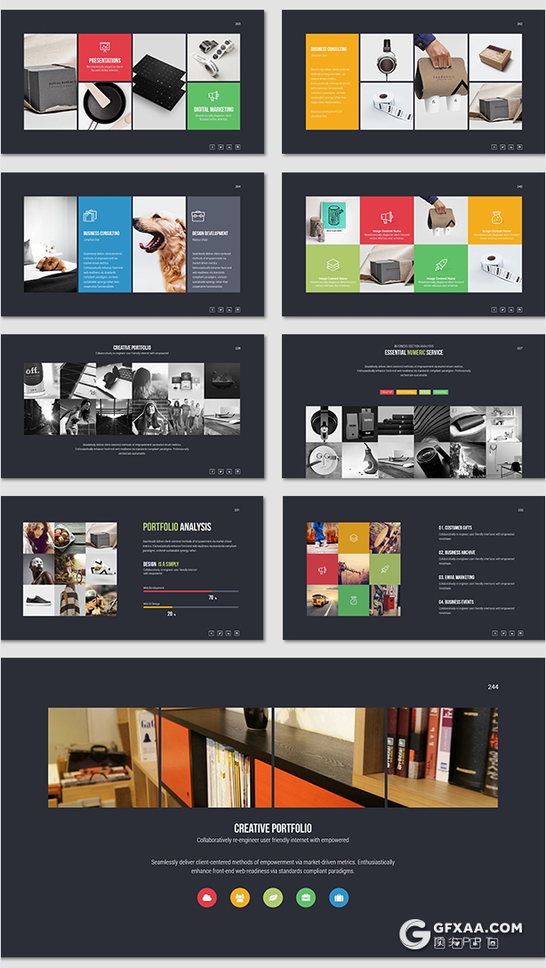 318页国外精美配色商务通用PPT模板彩色图形创意版式多用途PPT模板 8种主题配色2种底色 - 顶尖PPT