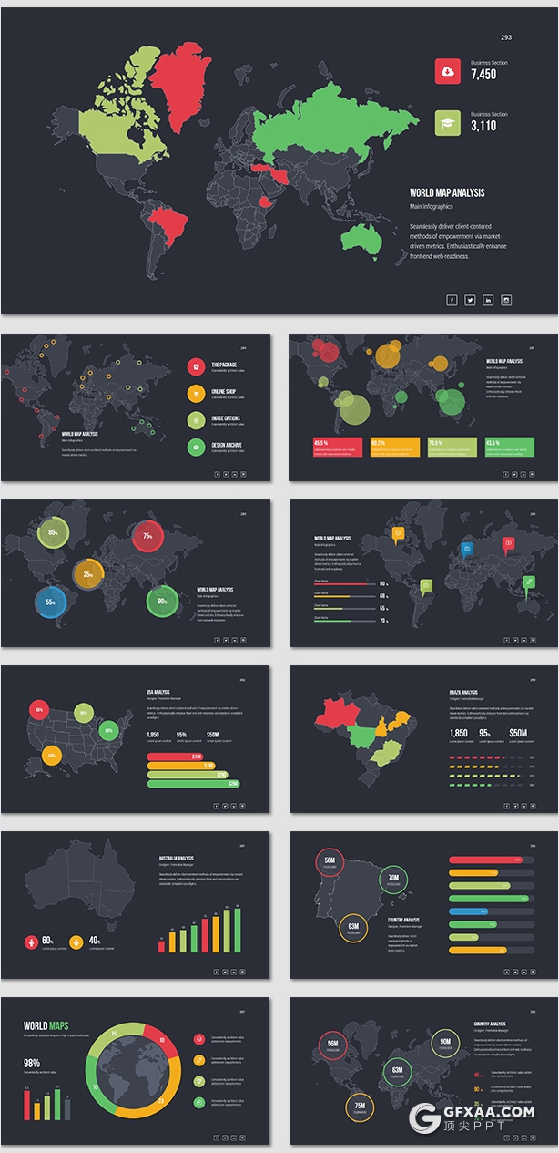 318页国外精美配色商务通用PPT模板彩色图形创意版式多用途PPT模板 8种主题配色2种底色 - 顶尖PPT