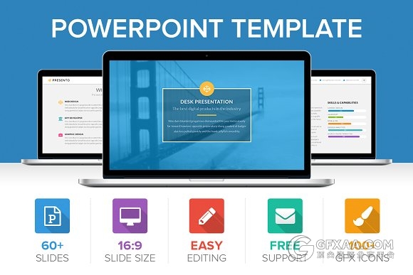 65页扁平化商务多色图形图表PPT模板 - 顶尖PPT