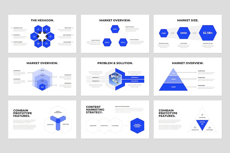 六变形组合版式扁平化商务通用国外PPT模板 - 顶尖PPT