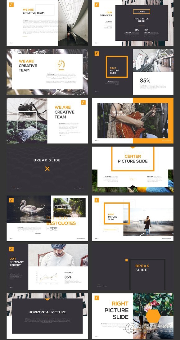 简约大气时尚杂志大图展示风格PPT模板2种配色主题 - 顶尖PPT