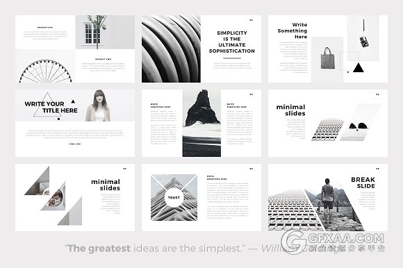 140多页极简黑白文艺风格PPT模板 - 顶尖PPT
