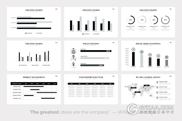 140多页极简黑白文艺风格PPT模板 - 顶尖PPT