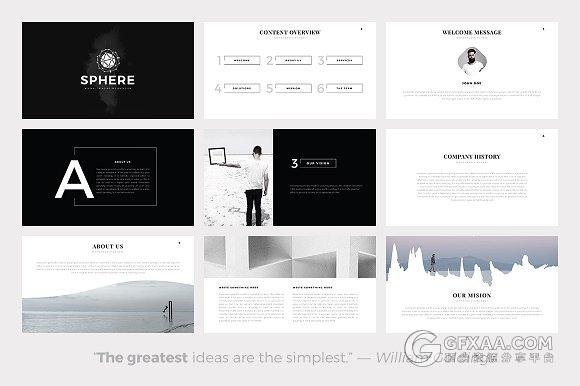 140多页极简黑白文艺风格PPT模板 - 顶尖PPT