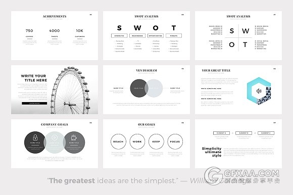 140多页极简黑白文艺风格PPT模板 - 顶尖PPT