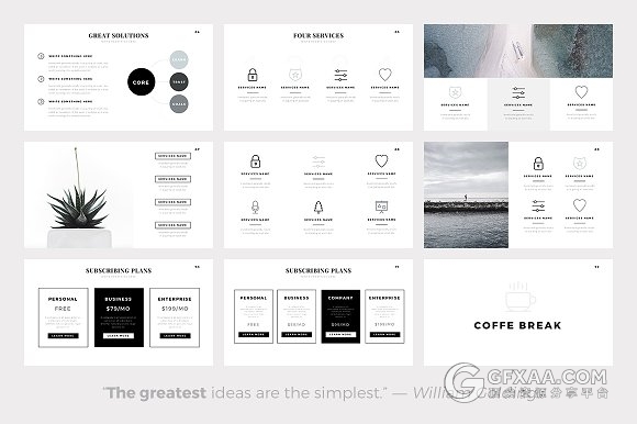 140多页极简黑白文艺风格PPT模板 - 顶尖PPT