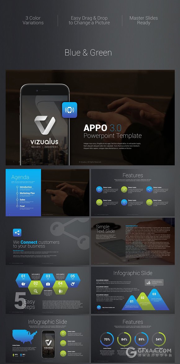 3种配色风格APP软件介绍分析PPT模板【经典】 - 顶尖PPT