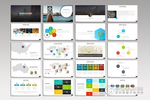 扁平化多色系84页商务通用PPT模板 - 顶尖PPT