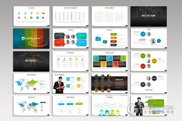 扁平化多色系84页商务通用PPT模板 - 顶尖PPT