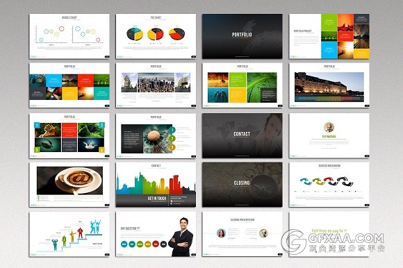 扁平化多色系84页商务通用PPT模板 - 顶尖PPT