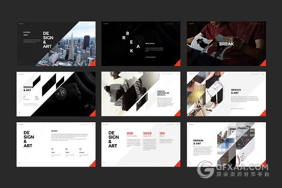 120创意多边形图形切割风格PPT模板 - 顶尖PPT