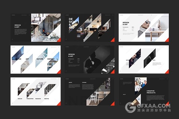 120创意多边形图形切割风格PPT模板 - 顶尖PPT