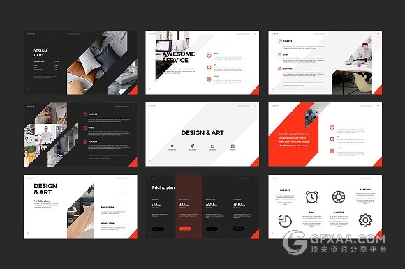 120创意多边形图形切割风格PPT模板 - 顶尖PPT