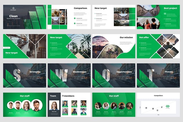 绿色简约商业计划解决方案信息图形PPT模板 - 顶尖PPT