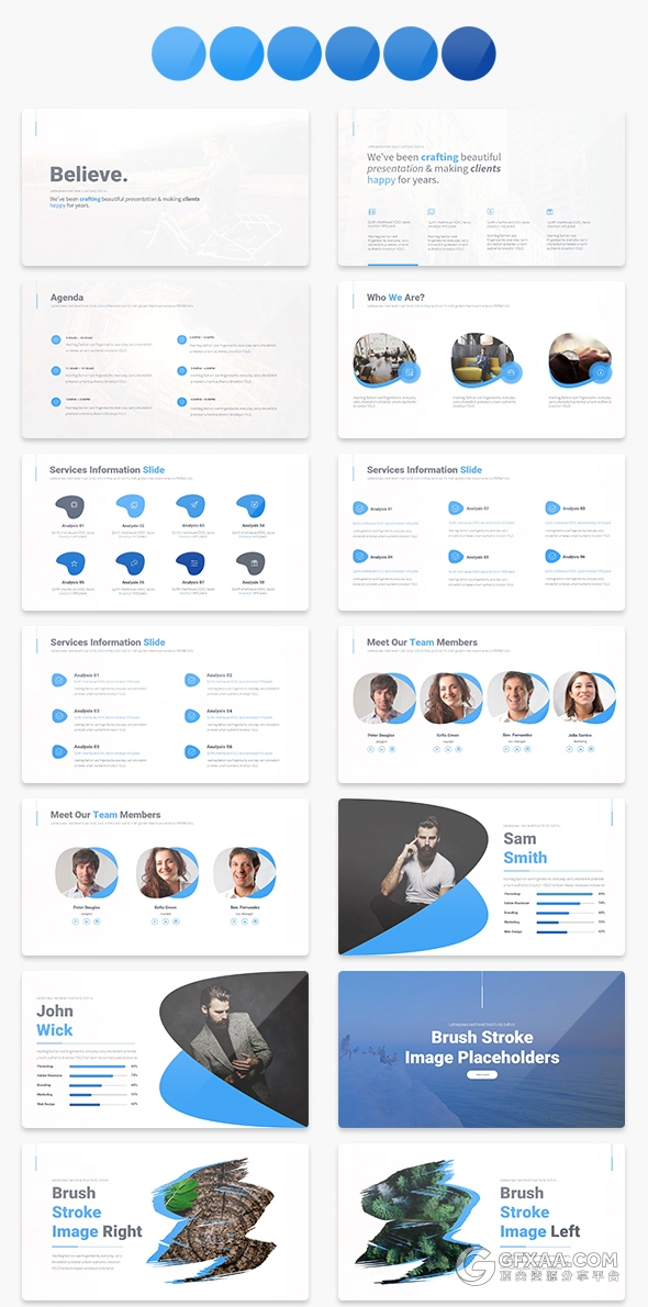 213页精美商务PPT模板10种配色主题模板 - 顶尖PPT