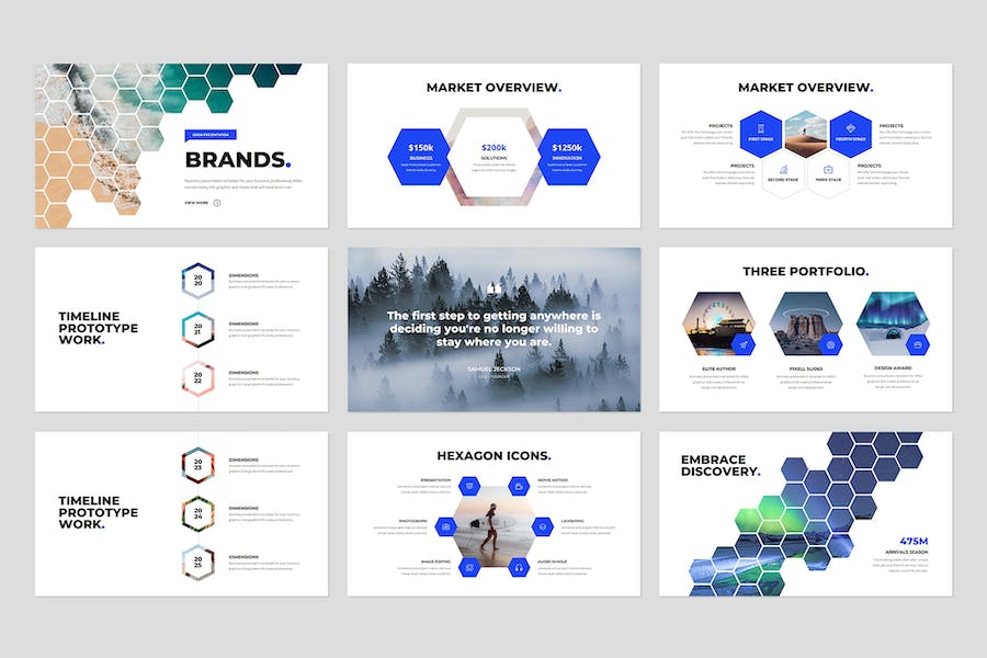 六变形组合版式扁平化商务通用国外PPT模板 - 顶尖PPT