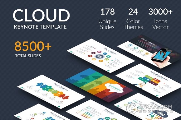 扁平化多色创意图形图表keynote模板 - 顶尖PPT