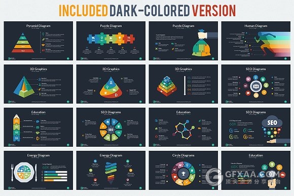 扁平化多色创意图形图表keynote模板 - 顶尖PPT